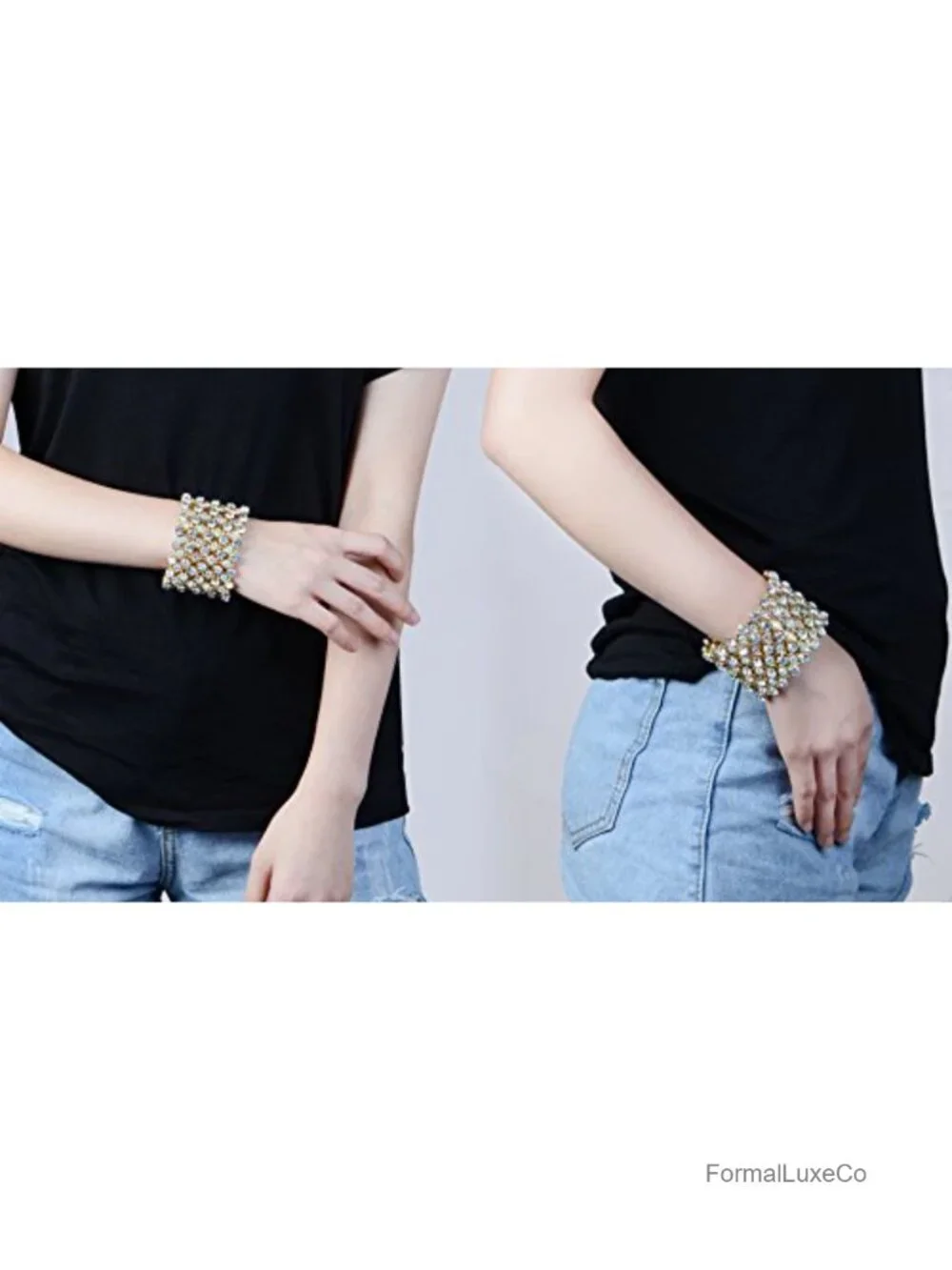 Aurora Borealis Crystal Rhinestone Stretch Wide Open Cuff Bangle Bracelet